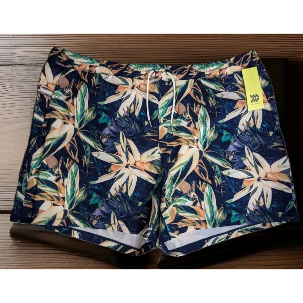 All In Motion Men's 3XL Shorts Hybrid Swim Trunks‎ Big Man Navy Blue Tropical